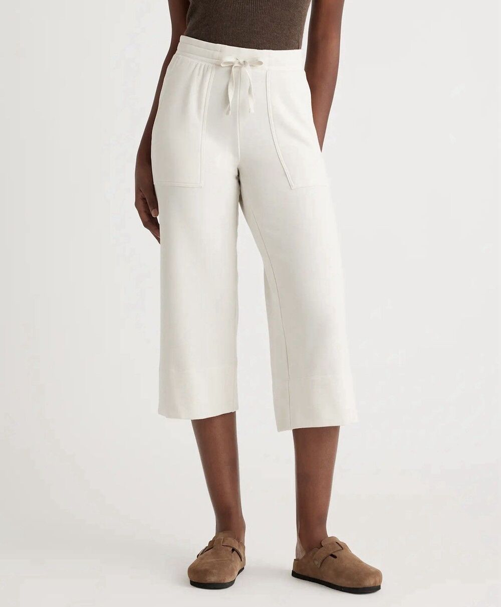Quince Women SuperSoft Fleece Cropped Wide Leg Pants Cream Large